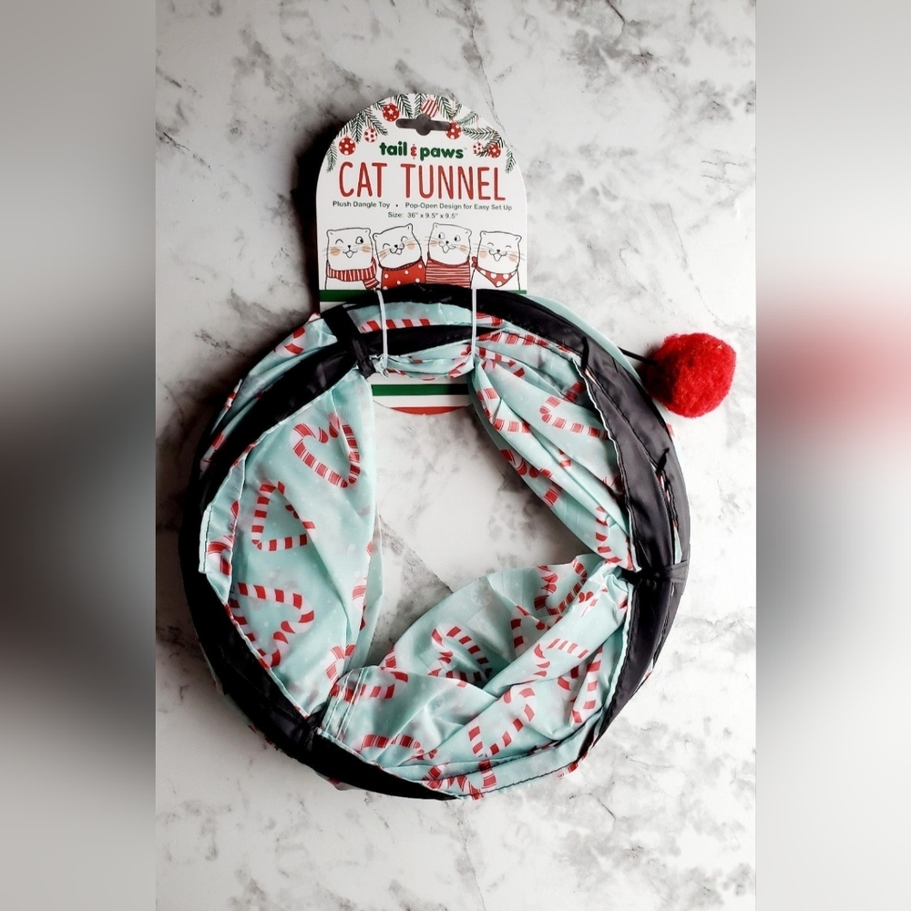 TAIL & PAWS Pop-Up Cat Tunnel with Plush Dangle Toy - NEW WITH TAGS